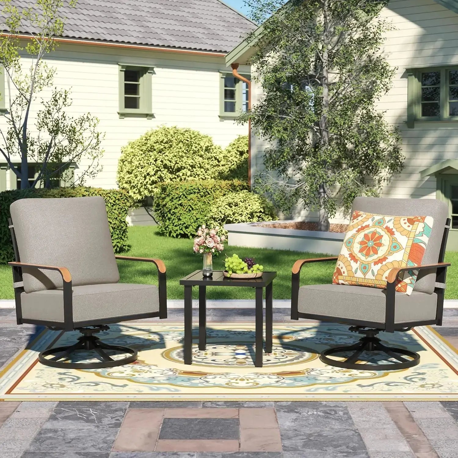 3-Piece Swivel Glider Bistro Set with 6-Inch Cushions CoolNest