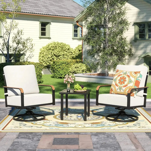 3-Piece Swivel Glider Bistro Set with 6-Inch Cushions CoolNest